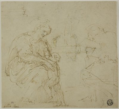 聖母子、坐像、風景画 作： Vincenzo Tamagni