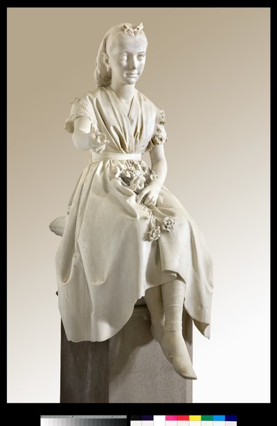 少女時代のヴァージニア・ブスティ・ポーロ侯爵夫人の肖像、または花を捧げる若い女性の肖像 作： Vincenzo Vela