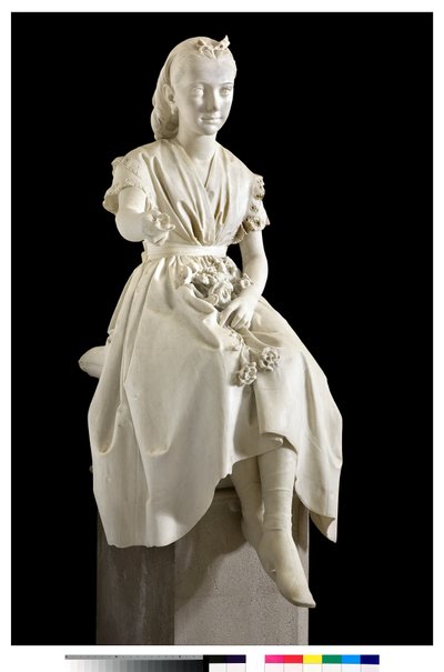少女時代のヴァージニア・ブスティ・ポーロ侯爵夫人の肖像、または花を捧げる若い女性の肖像 作： Vincenzo Vela