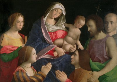 洗礼者聖ヨハネと聖母子、二人の聖人と献金者 作： Vincenzo di Biagio (follower of) Catena