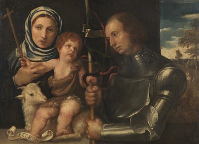 1510-20年の女性聖人と戦士聖人と一緒の幼児聖ヨハネ 作： Vincenzo di Biagio Catena