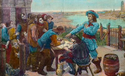 フランスの私掠船ジャン・バートとダンケルクの漁師たち - 私掠船ジャン・バート（1650-1702）とダンケルクの漁師たち - 第二次世界大戦中に破壊されたVirginie Demont-Breton（デモン・ブルトン）の絵を元にしたエングレーヴィング) 作： Virginie Demont Breton