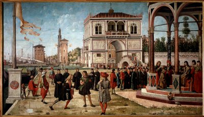 聖ウルスラの生涯のサイクル、第3話：イングランド王への大使の帰還。(パネルに油彩 作： Vittore Carpaccio