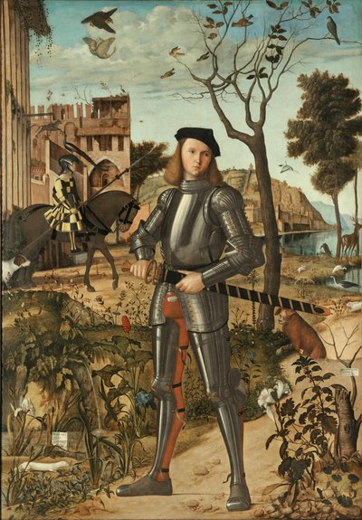 風景の中の若い騎士 作： Vittore Carpaccio