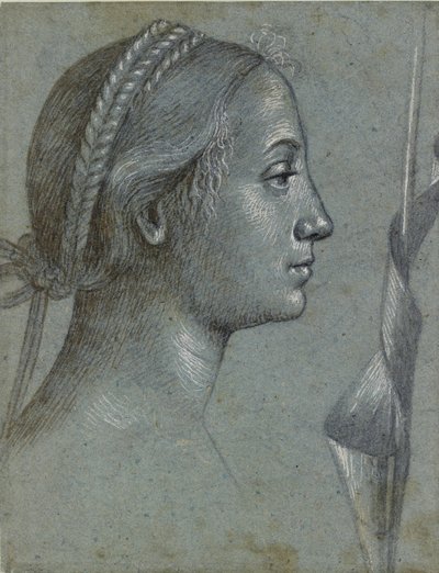 ポールにペナントを巻いた女性の頭部、15 世紀後半 作： Vittore Carpaccio