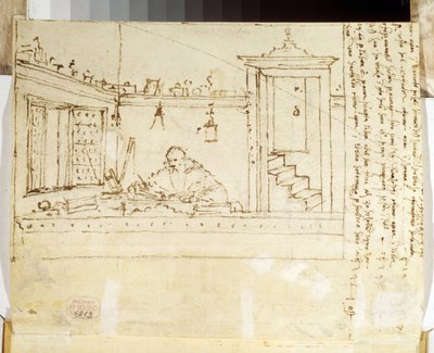 「机で書く哲学者の肖像」（ペンを手に持つ哲学者）ヴィットーレ・カルパッチョによるインク画（1460-1526）1502-1505 プーシキン美術館、モスクワ 作： Vittore Carpaccio