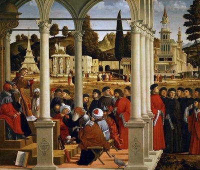 サンヒドリンの大祭司と長老たちの前での聖ステパノ、1514年。 作： Vittore Carpaccio