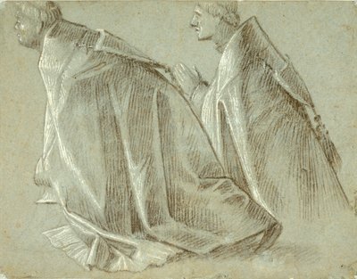 2人のひざまずく聖職者の研究（直腸）; 立ち青春の研究（裏） 作： Vittore Carpaccio