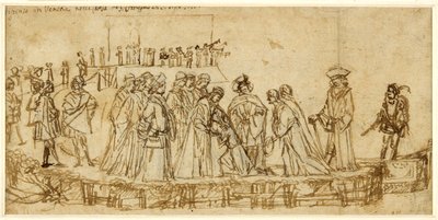 父に別れを告げるイギリスのコナン王子（紙にチョークの上にペン＆インク 作： Vittore Carpaccio