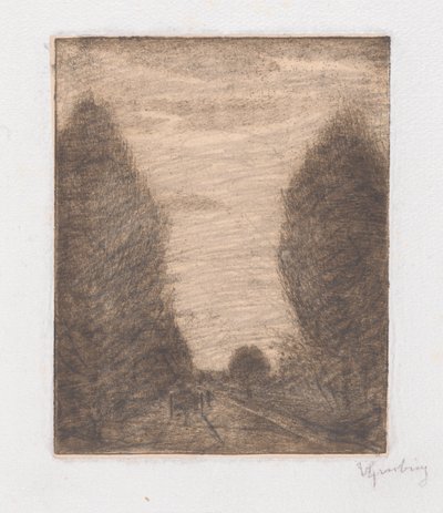 カートのある樹木が茂った風景 作： Vittore Grubicy