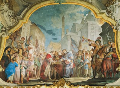 ヴィットリオ・マリア・ビガーリ（1692-1776）作「アルドロヴァンディ家の人々」（フレスコ画）、アルドロヴァンディ・モンタナーリ宮殿、ボローニャ、イタリア 作： Vittorio Maria Bigari