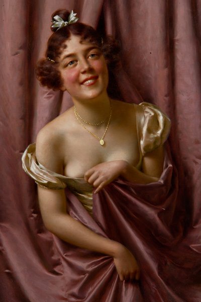 レディ・イン・パープル（キャンバスに油彩） 作： Vittorio Reggianini