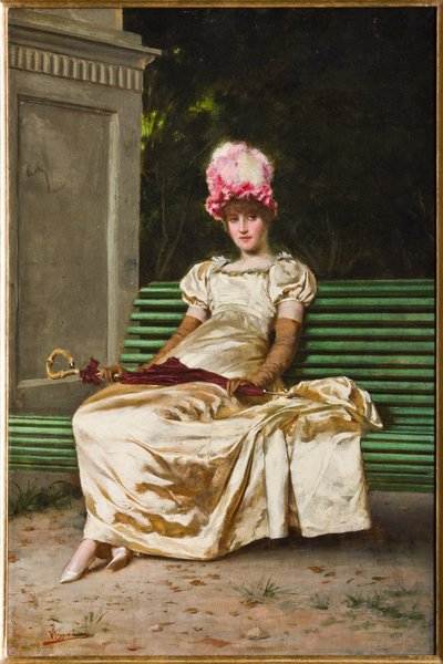 待っている（キャンバスに油彩） 作： Vittorio Reggianini
