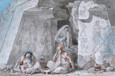 古代の墓、19世紀の外のエジプトの家族 作： Vivant Denon