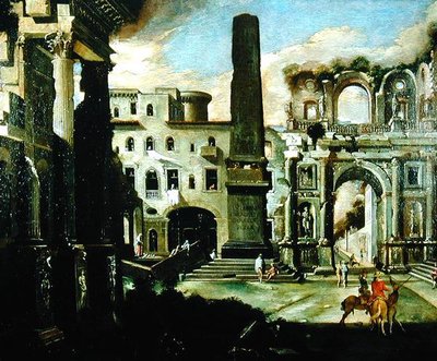 古代遺跡のあるイタリアの街並み（油彩・キャンバス） 作： Viviano Codazzi