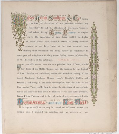 Mrs. Henry Southgate & Co., Book Sellers のトレード カード、19 世紀。 作： Vizetelly and Company