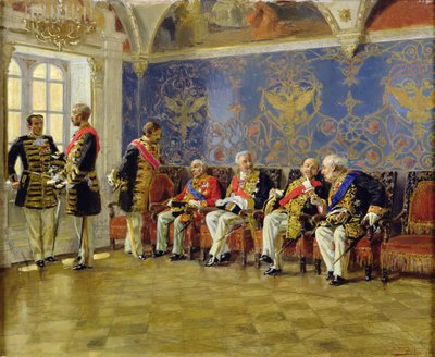 聴衆を待つ、1904年（木の上の油） 作： Vladimir Egorovic Makovsky