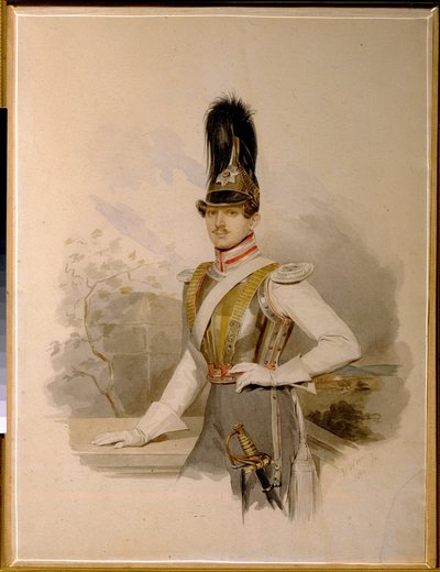 ヴァレンティン・グリゴリエヴィッチ・ストロガノフ伯爵 (1801-1833) の肖像 (V.G.ストロガノフ伯爵の肖像)。 Vladimir Ivanovich Hau (Gau) (1816-1895) の作品、紙に水彩、1832 年以前。 ロシア美術 作： Vladimir Ivanovich Hau