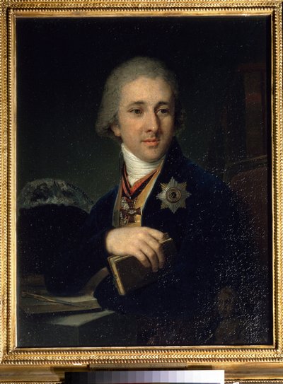 「アレクサンドル・ラブジンの肖像 (ラブジンまたはラブシン) (1766-1825) ロシアの作家フリーメイソン (フリーメイソン)」ウラジミール・ボロヴィコフスキー (またはボロヴィコフスキー) (1757-1825) による絵画 1816年以降 国立トレチャコフ美術館、モスクワ 作： Vladimir Lukich Borovikovsky