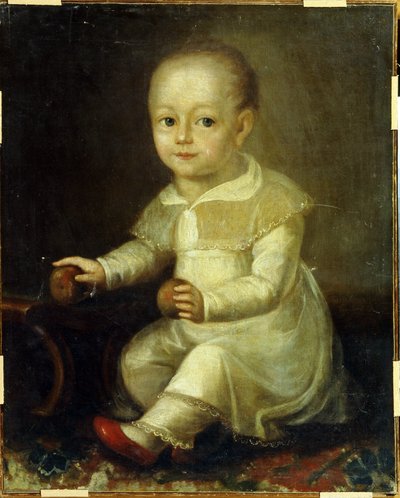 りんごを持つ子供の肖像画。 （りんごを持つ子供の肖像）。 ウラジミール・ルキッチ・ボロヴィコフスキー（またはボロヴィコフスキー）（1757-1825）による絵画 作： Vladimir Lukich Borovikovsky