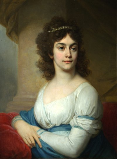 青いリボンの白いガウンの未知の女性の肖像画、1790年代の終わり 作： Vladimir Lukich Borovikovsky