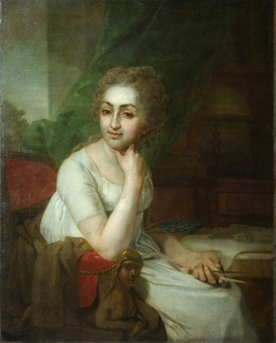 手にコンパスを持つ不明な女性の肖像画Praskovia Golitsyna 作： Vladimir Lukich Borovikovsky