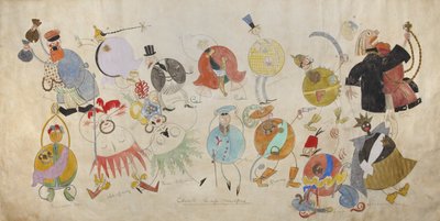 ウラジーミル・マヤコフスキーによる劇場劇『ミステリー・ブーフ』の衣装デザイン、1919年。 作： Vladimir Vladimirovich Mayakovsky