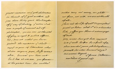 1760年1月16日、フランソワマリーアルエドヴォルテールからジョージキートへの手紙。 作： Voltaire