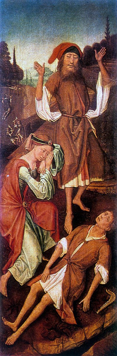 Adam and Eve Crying over the Body of Able、c1440-1495。 作： Vrancke van der Stockt