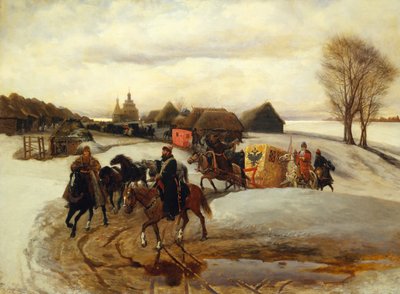 ツァーリ アレクシス 1 世ミハイロヴィチの時代のツァリナの春の巡礼、1868 年 作： Vyacheslav Grigoryevich Schwarz