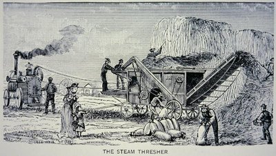 蒸気式脱穀機（「新西部の驚異」1888年版より）（エングレーヴィング 作： W.H. Thayer