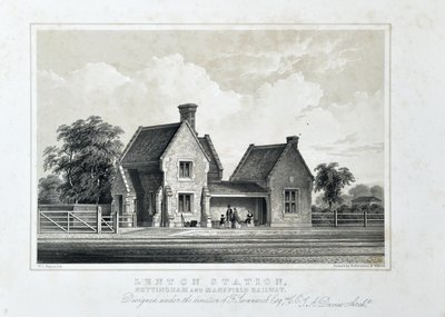 レントン駅、ノッティンガム・マンスフィールド鉄道 1848年頃（彩色リトグラフ・紙） 作： W.L. Walton