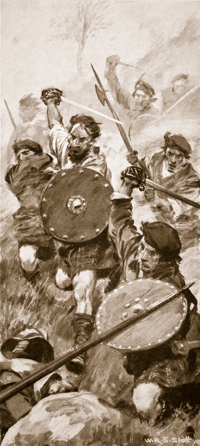 キリークランキーの戦いでのハイランダーズ、1689 年 7 月 27 日 (litho) 作： W.R.S. Stott