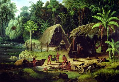 カリブ村、イギリス領ガイアナ、1836年 作： W.S. Hedges