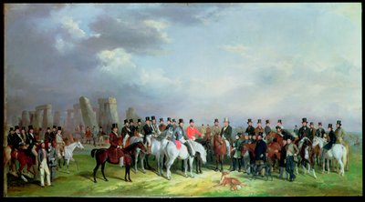 1847年3月16、17、18、19、20日、エイムズベリーでウィルトシャーグレートコーシング会議が開催され、1847年にストーンヘンジを超えて 作： W. Barraud