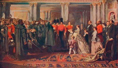 クリミア戦争後、衛兵に勲章を授与するヴィクトリア女王 1856年 1906年 作： W Bunney