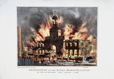 王立取引所の破壊」第2次火災、ロンドン、1838年 作： W Clerk