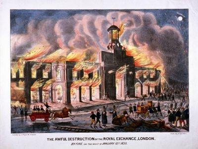王立証券取引所の 2 回目の火事、ロンドン、1838 年 作： W Clerk