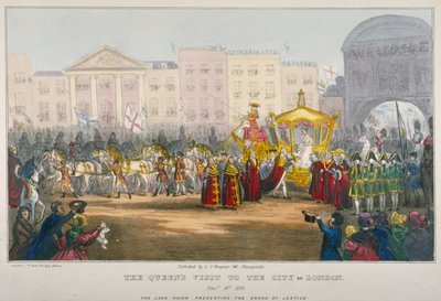 1837年、ヴィクトリア女王がロンドン市内を訪問した際のテンプルバーの眺め 作： W Clerk
