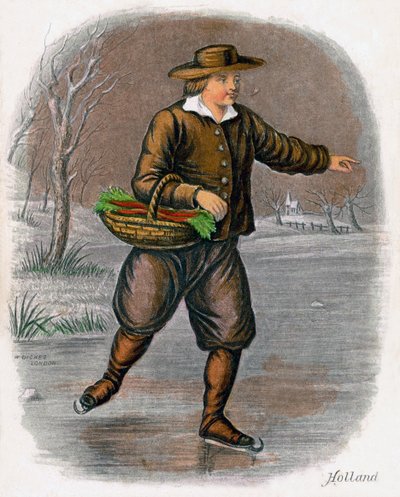 菜食主義者のバスケットでスケートをするオランダ人、1809年。 作： W. Dickes