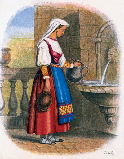 イタリアの女性が水を集める、1809年。 作： W. Dickes