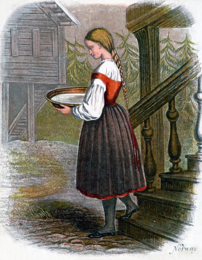 ノルウェーの農場の少女、1809年。 作： W. Dickes