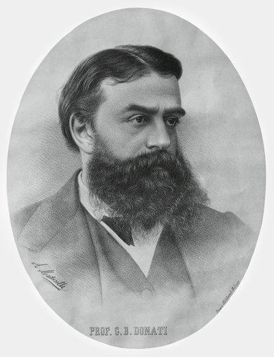 イタリアの数学者・天文学者ジョヴァンニ・バッティスタ・ドナティ（1826-1873）の肖像（エングレービング 作： John Ward Dunsmore