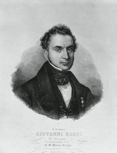 イタリアの外科医、ジョヴァンニ・ロッシ（19世紀）の肖像、エンリコ・バンディーニ（1807-1888）の絵画の後のエングレーヴィング 作： John Ward Dunsmore