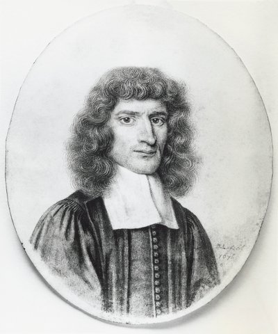 イギリスのキリスト教神学者・数学者、アイザック・バロー（1630-1677）の肖像、エングレーヴィング 作： John Ward Dunsmore