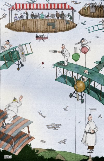 未来の空中クリケット試合、c1918 1919 作： William Heath Robinson