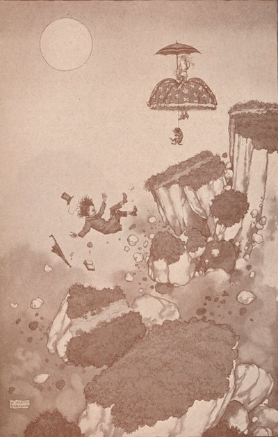 飛行機の発明者が地滑りの間に最初にアイデアを得た方法、c1918 1919 作： William Heath Robinson
