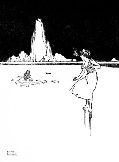彼女は大規模で冷たく空のホール、c1930に入りました 作： William Heath Robinson