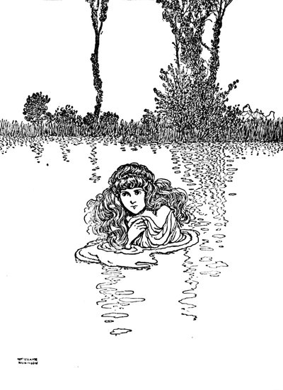 それで、エリーゼは彼女の服を脱いで水に足を踏み入れました、c1930 作： William Heath Robinson