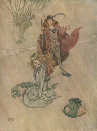放牧されたブタの群れと降り注ぐ雨、c1930 作： William Heath Robinson